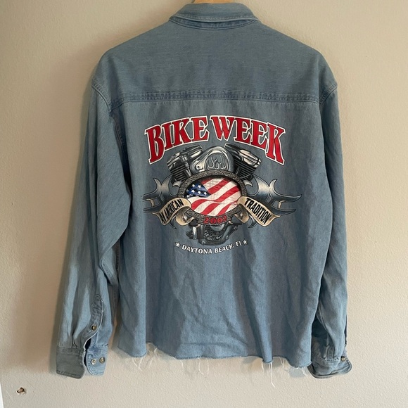 Vintage 2002 Daytona Beach Bike Week Denim button down shirt men’s medium - Picture 6 of 8